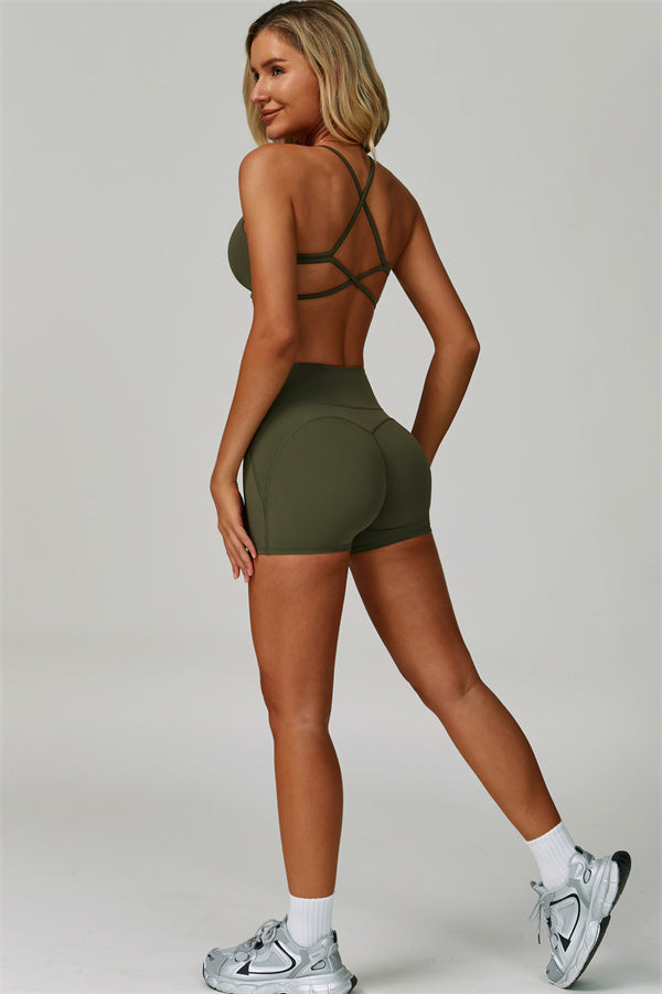 The Bold Cross Back Sports Bra Shorts 2-Piece Set