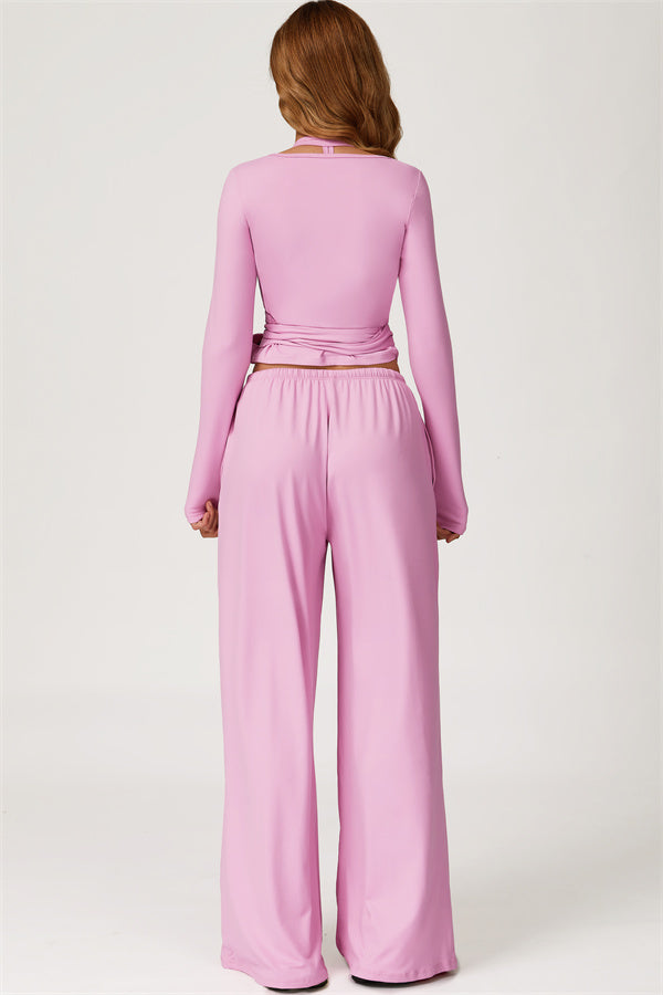 The Sprint Long Sleeve Crop Top Halter Tank Top Sweatpants 3-Piece Set