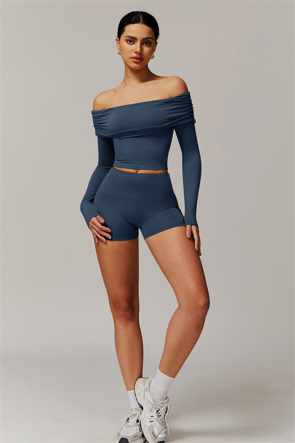 The Luxe Ruched Long Sleeve Off-Shoulder Top Shorts 2-Piece Set