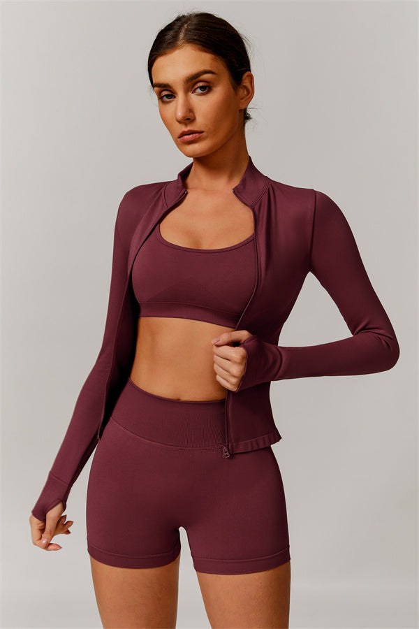 The Nova Luxe Jacket Sports Bra Shorts 3-Piece Set