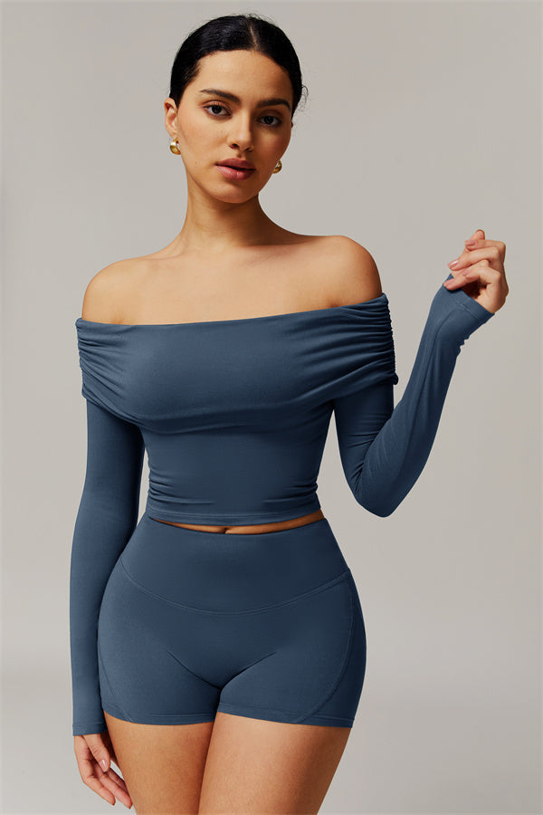 The Luxe Ruched Long Sleeve Off-Shoulder Top Shorts 2-Piece Set
