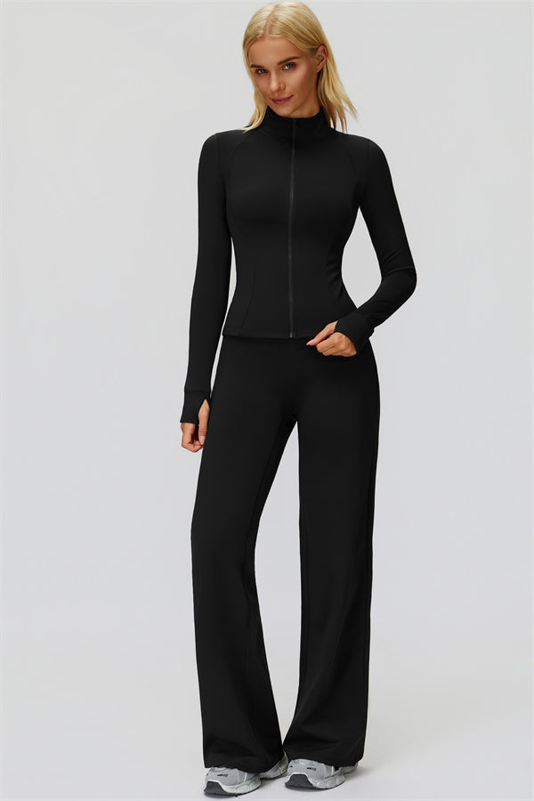 The FemmeFit Zip Jacket Straight Leg Pants 2-Piece Set