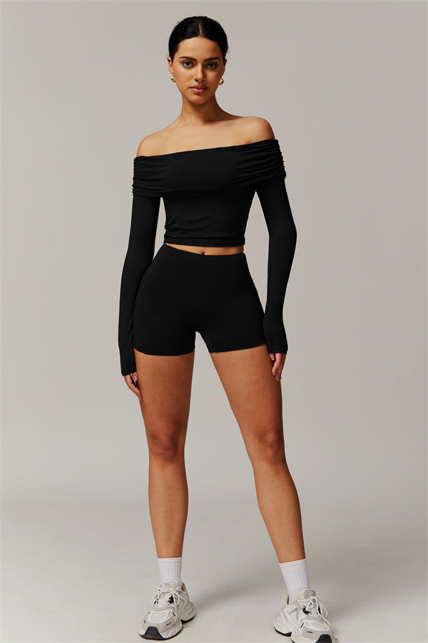 The Luxe Ruched Long Sleeve Off-Shoulder Top Shorts 2-Piece Set