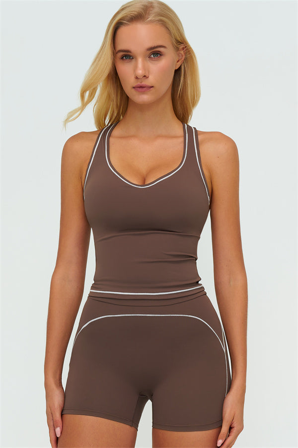 The Amara Crop Top Shorts 2-Piece Set Roman Brown