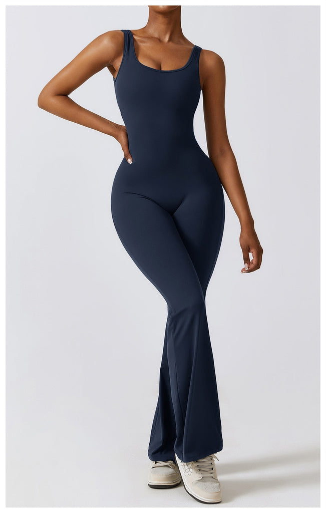 Scrunch V Back Flared Jumpsuit