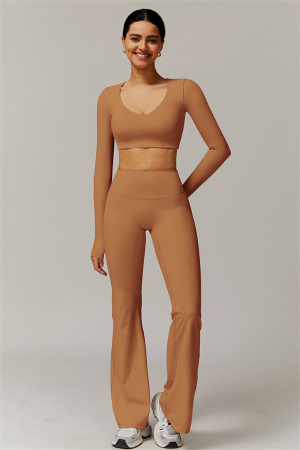 The Delicate Long Sleeve T-shirt Flared Leggings 2-Piece Set Burning Sand