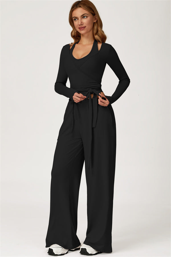 The Sprint Long Sleeve Crop Top Halter Tank Top Sweatpants 3-Piece Set