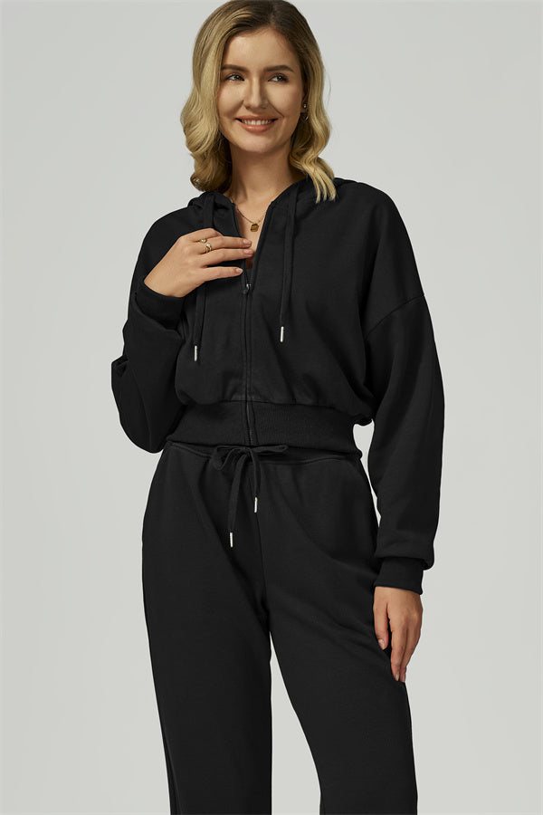 The FlexFit Crop Hoodie Pants 2-Piece Set Black