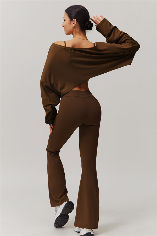 The Resonate Drift Cropped Pullover Flared Leggings 2-Piece Set