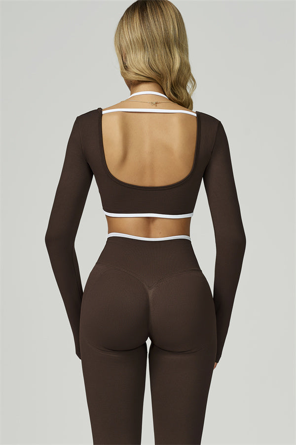 The Prime Line Long Sleeve Crop Top Leggings 2-Piece Set Bistre