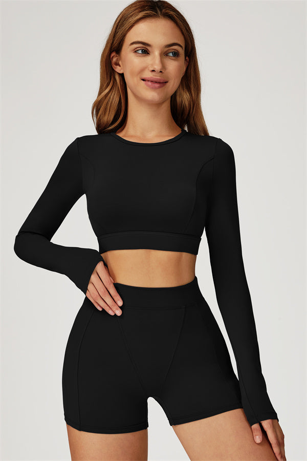 The Conquer Long Sleeve T-shirt Shorts 2-Piece Set Black