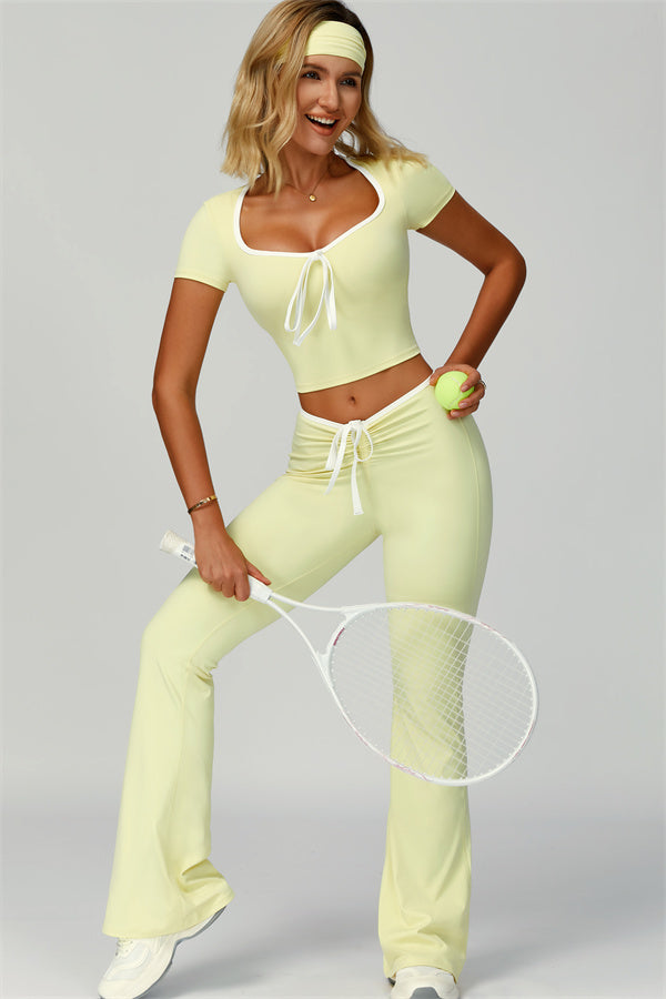 The Skyline Tie Top Flared Leggings Headband 3-Piece Set