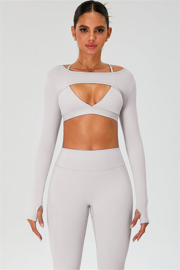 The Ember Sports Bra Crop Top Leggings 3-Piece Set Pearl White
