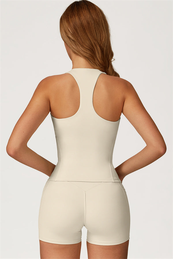 The Glacier Crop Tank Shorts 2-Piece Set Almond