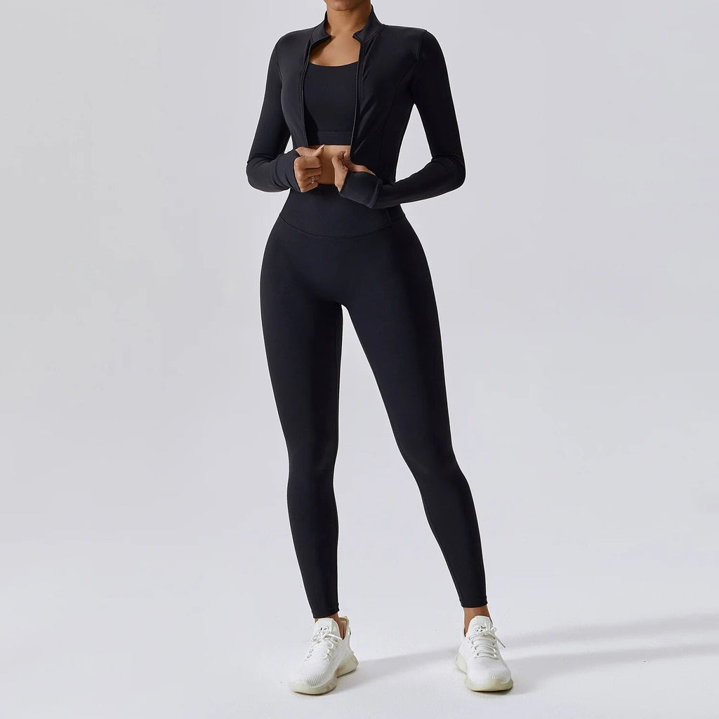 Thea 3 Piece Top & Leggings Set Black