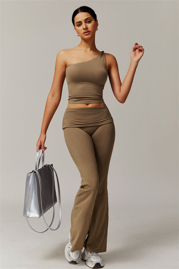 The Luxe One-Shoulder Crop Top Flared Leggings 2-Piece Set