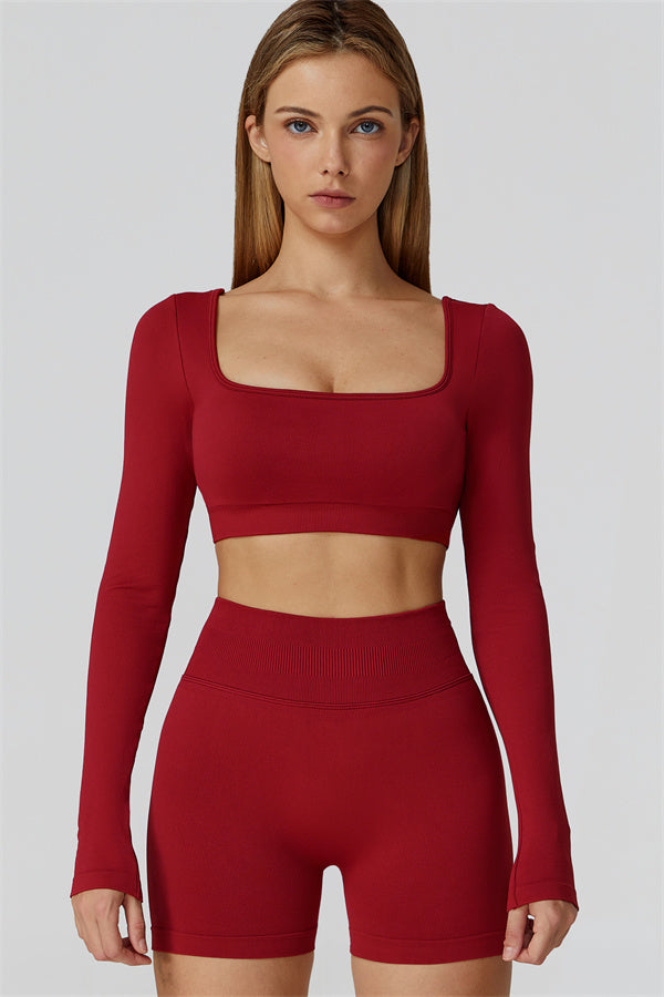 The Reign Long Sleeve Crop Top Shorts 2-Piece Set Red Berry