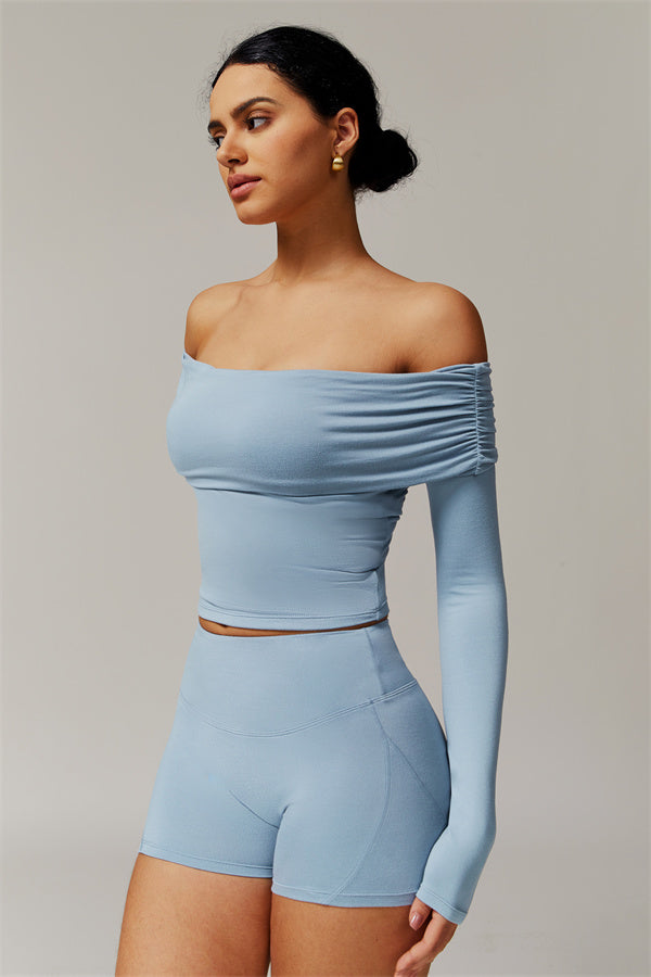 The Luxe Ruched Long Sleeve Off-Shoulder Top Shorts 2-Piece Set