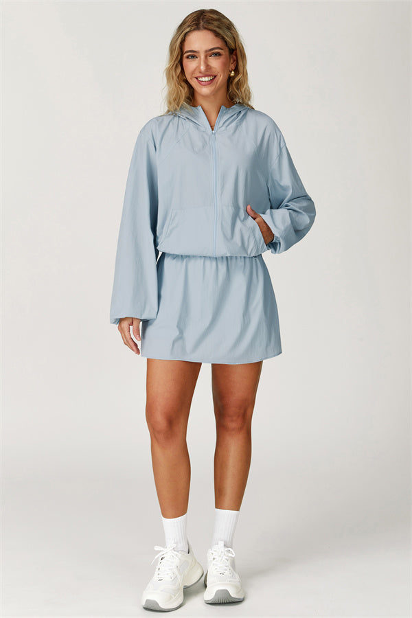 The Zeal Airy Zip Hoodie Tennis Skirt 2-Piece Set