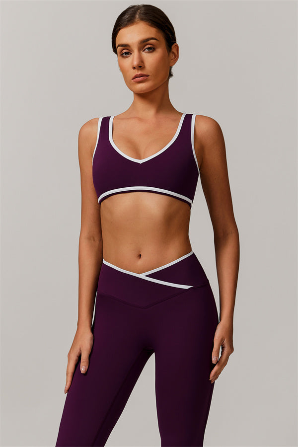 The Stamina Sports Bra Flared Leggings 2-Piece Set Plum Purple