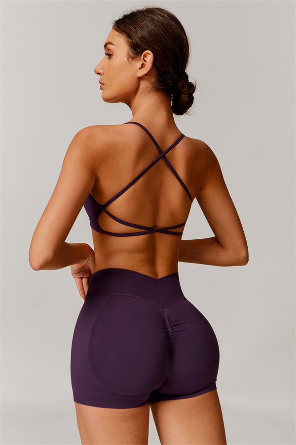 The Nova Luxe Sports Bra Shorts 2-Piece Set Plum Purple