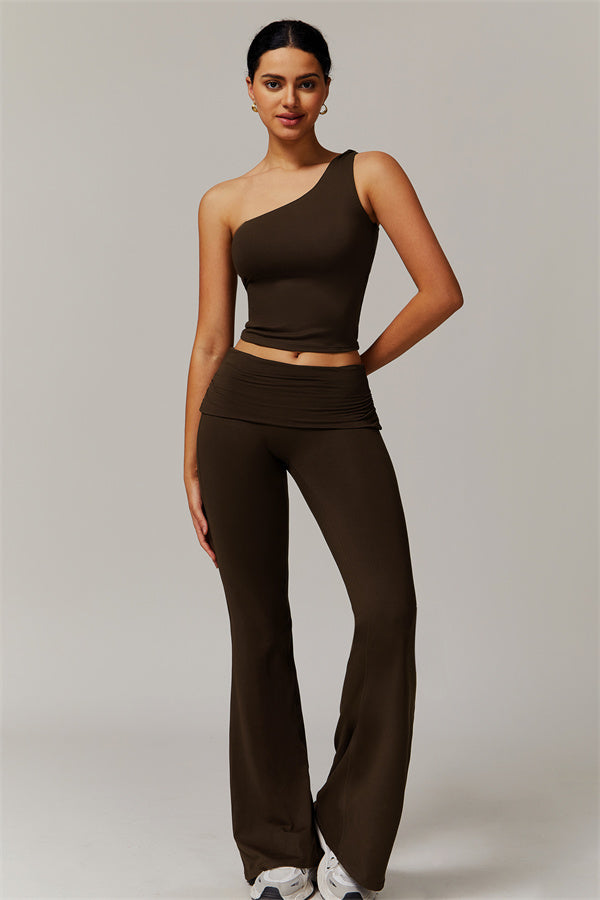 The Luxe One-Shoulder Crop Top Flared Leggings 2-Piece Set