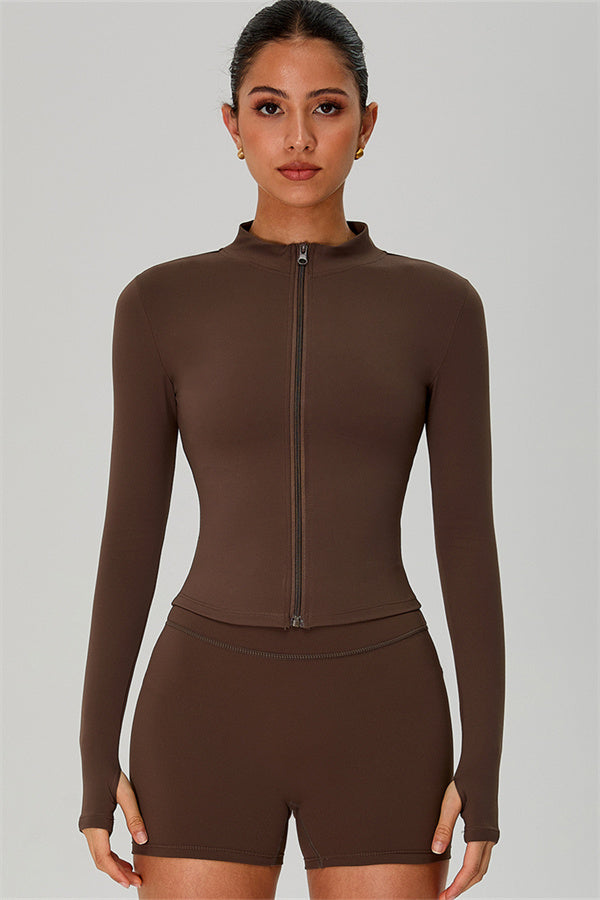 The Jewel Zip Jacket Shorts 2-Piece Set Taupe