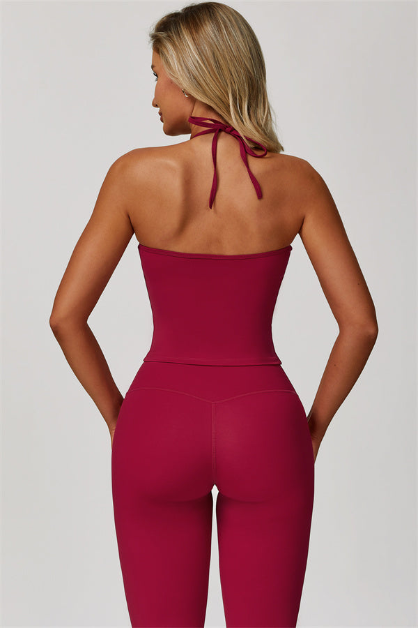 The Refresh Halter Crop Top Flared Leggings 2-Piece Set