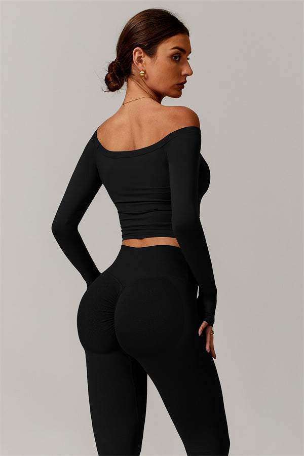 The Vivid Long Sleeve Crop Top Leggings 2-Piece Set Black
