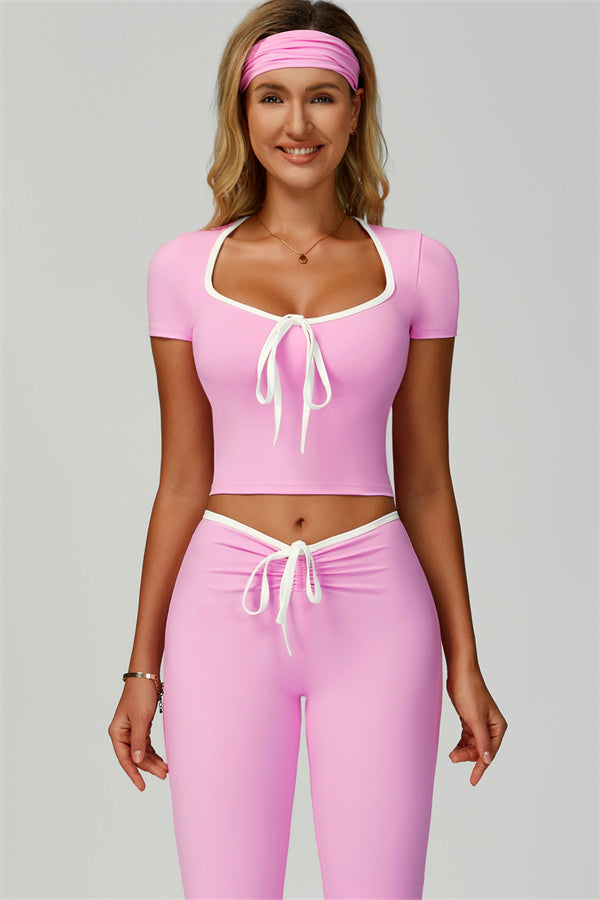 The Skyline Tie Top Flared Leggings Headband 3-Piece Set Magenta