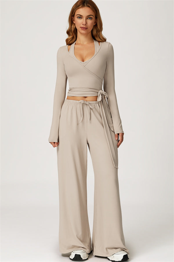 The Sprint Long Sleeve Crop Top Halter Tank Top Sweatpants 3-Piece Set