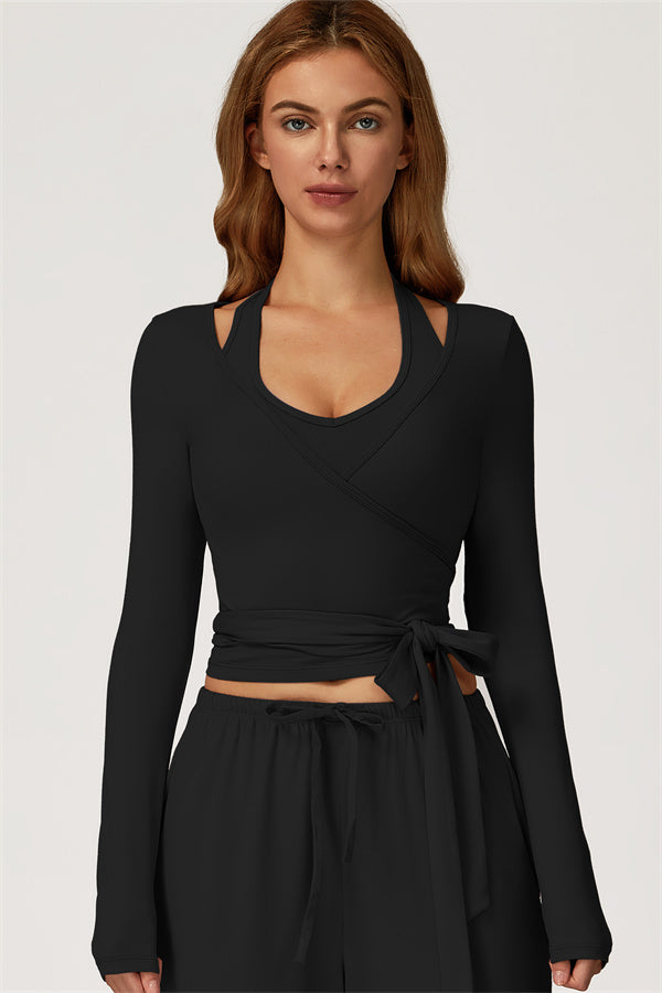 The Sprint Long Sleeve Crop Top Black