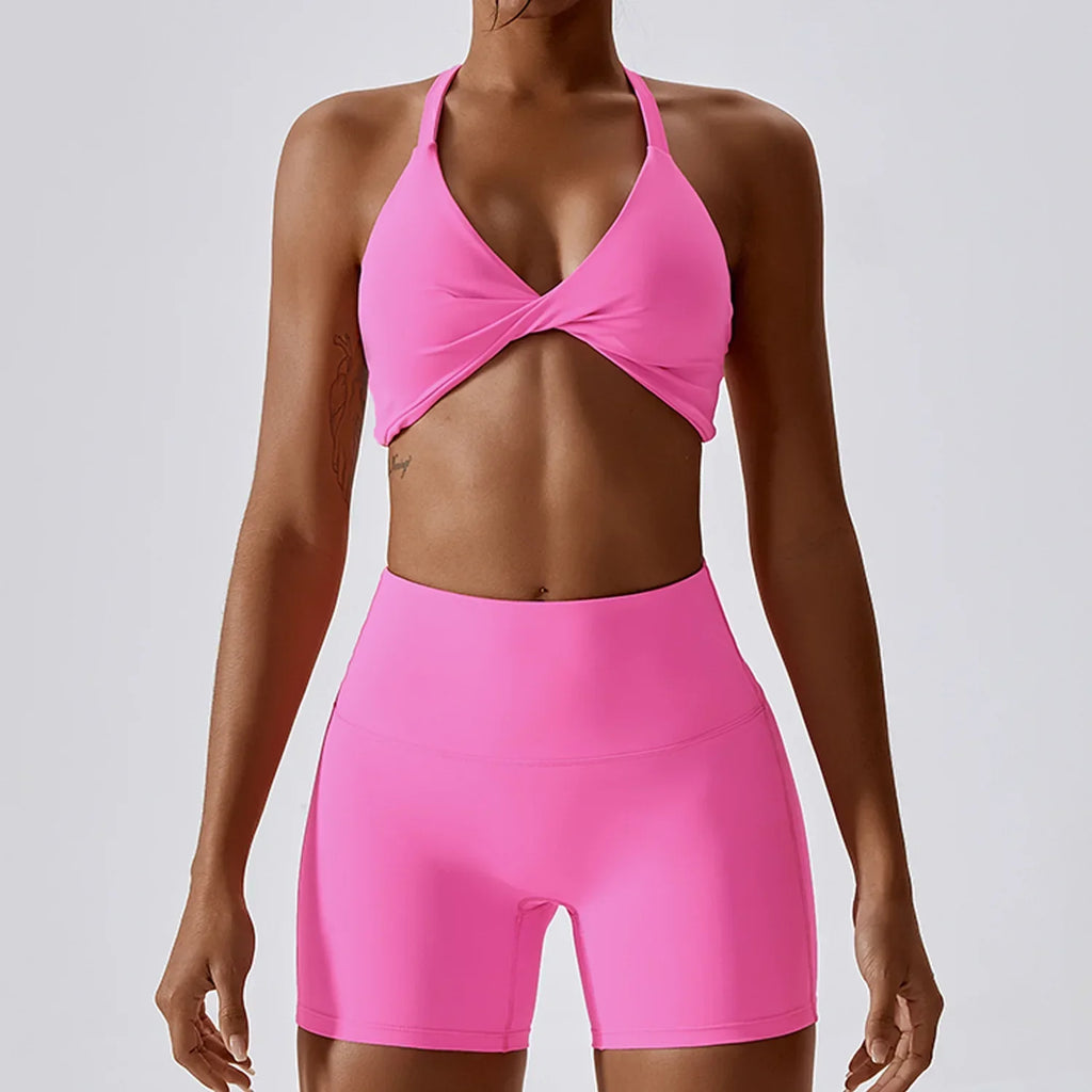 Ibiza Twist Bra Top & Shorts Set Pink