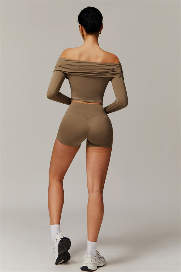 The Luxe Ruched Long Sleeve Off-Shoulder Top Shorts 2-Piece Set