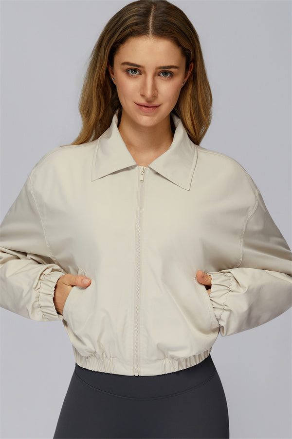 The Elle Form Crop Zip Jacket Almond