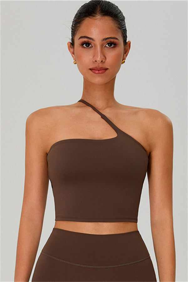 The Jewel One-Shoulder Crop Top Taupe