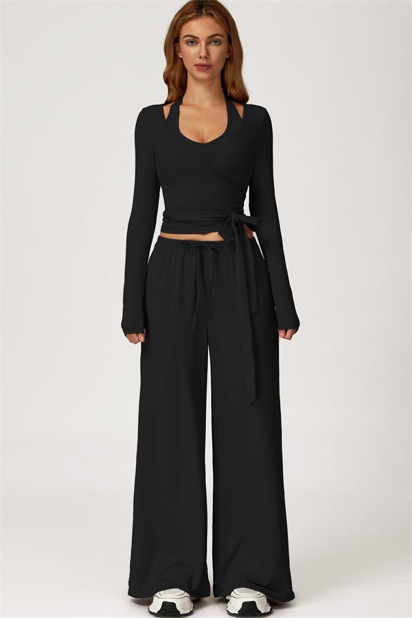 The Sprint Long Sleeve Crop Top Halter Tank Top Sweatpants 3-Piece Set