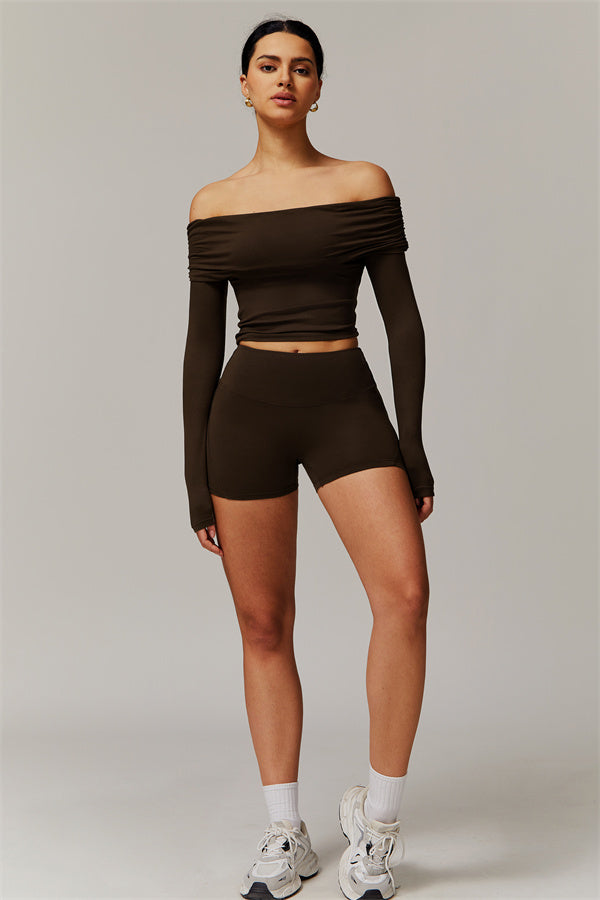 The Luxe Ruched Long Sleeve Off-Shoulder Top Shorts 2-Piece Set