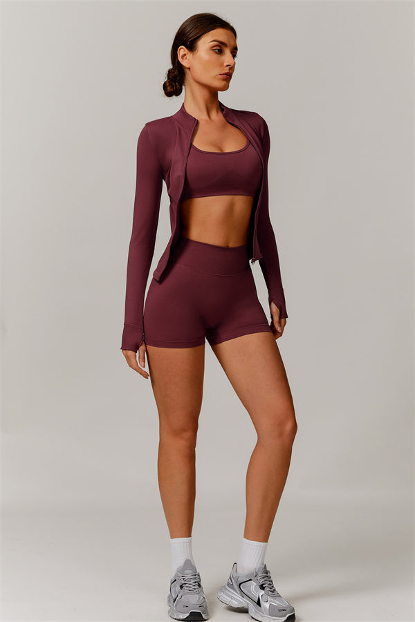The Nova Luxe Jacket Sports Bra Shorts 3-Piece Set