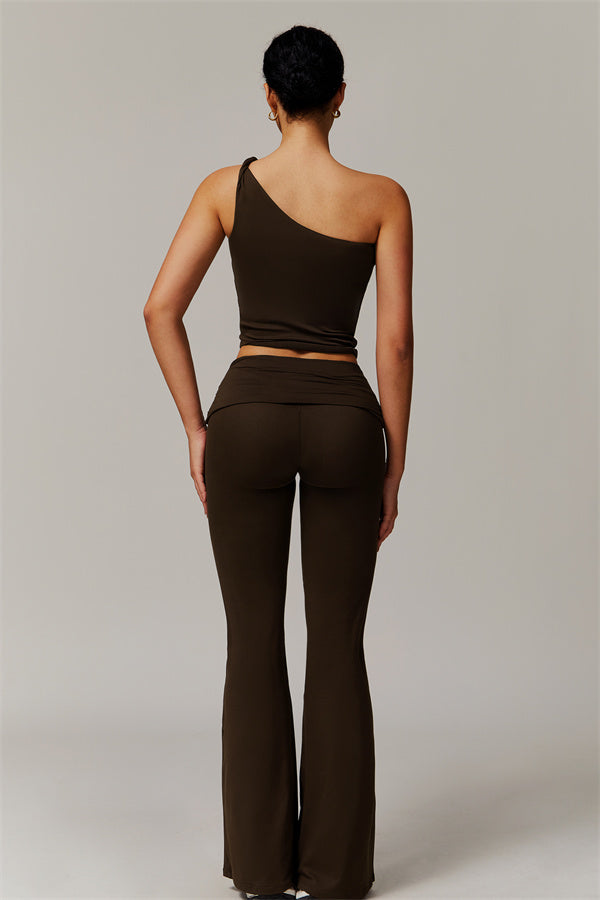 The Luxe One-Shoulder Crop Top Flared Leggings 2-Piece Set