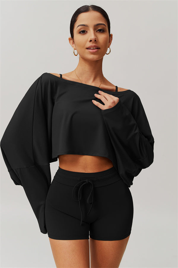 The Resonate Drift Cropped Pullover Shorts 2-Piece Set Black
