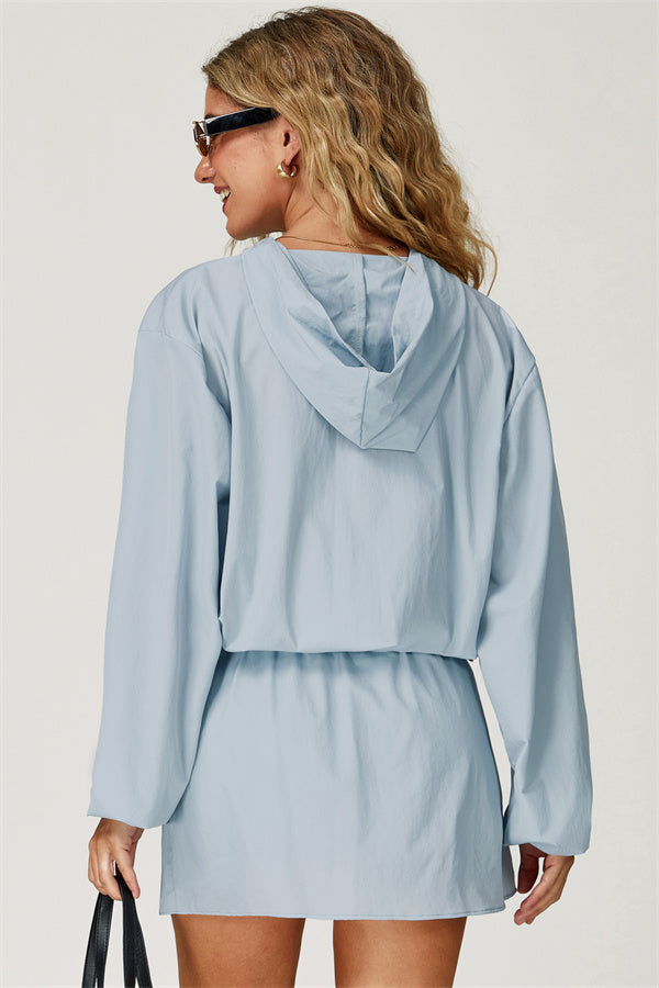 The Zeal Airy Zip Hoodie Tennis Skirt 2-Piece Set Tropical