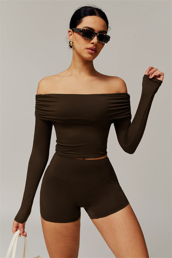 The Luxe Ruched Long Sleeve Off-Shoulder Top Shorts 2-Piece Set