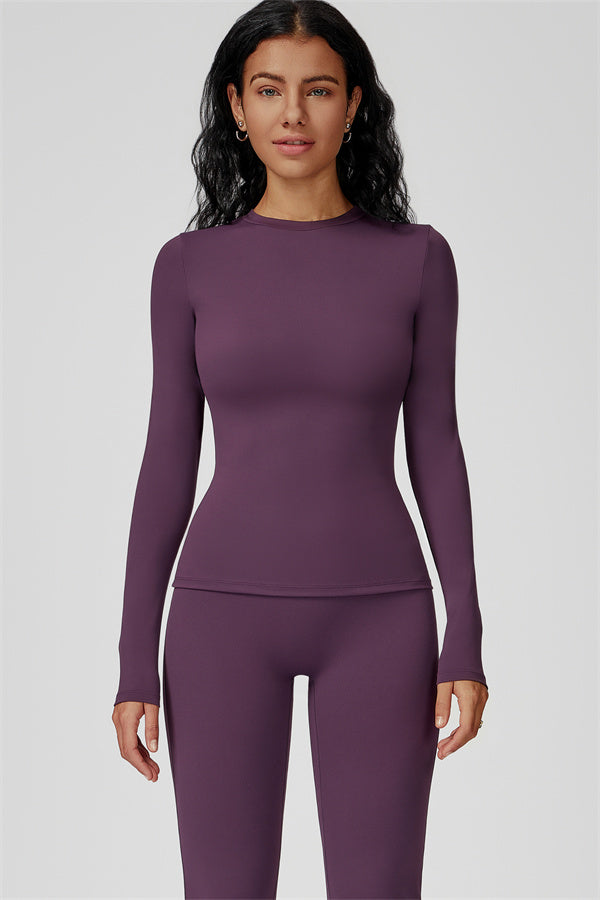 The Oasis Long Sleeve T-shirt Flared Leggings 2-Piece Set Wine Berry