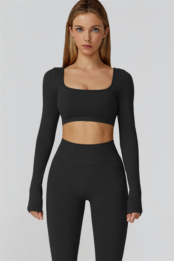The Reign Long Sleeve Crop Top Leggings 2-Piece Set Black