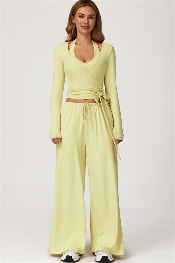 The Sprint Long Sleeve Crop Top Halter Tank Top Sweatpants 3-Piece Set