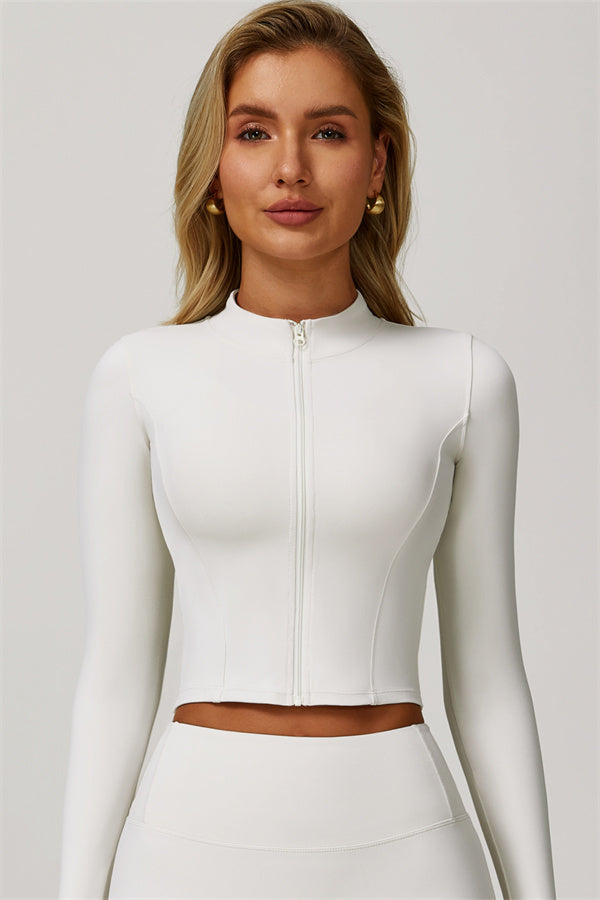 The Eloise Longsleeve Zip Jacket Pearl White
