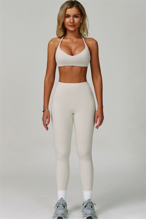 The Bold Cross Back Sports Bra Leggings 2-Piece Set Pearl White