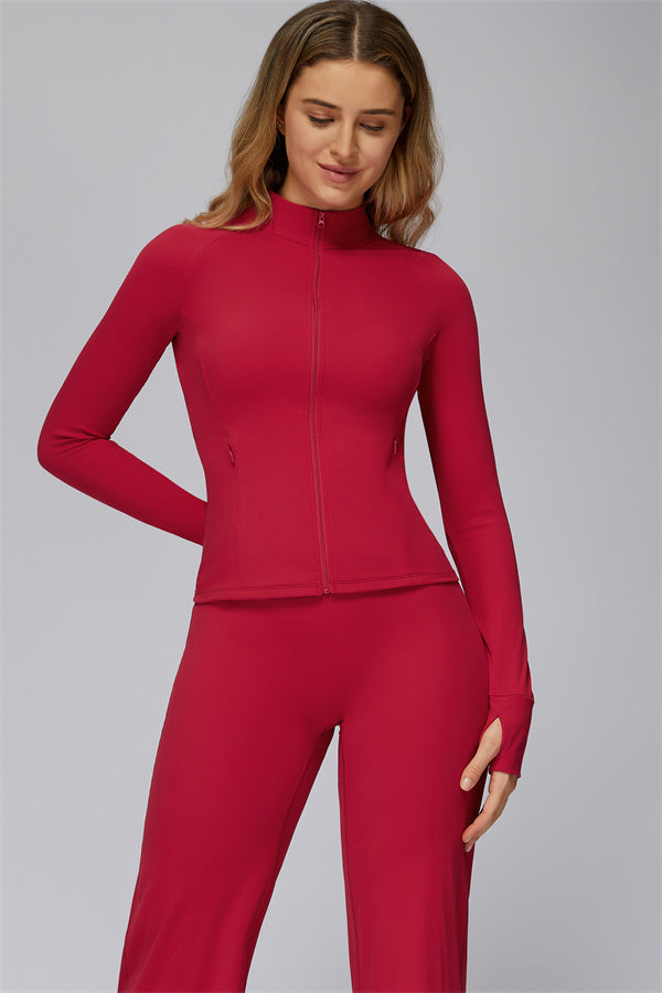 The FlexCore Pure Zip Jacket Flared Leggings 2-Piece Set Carmine