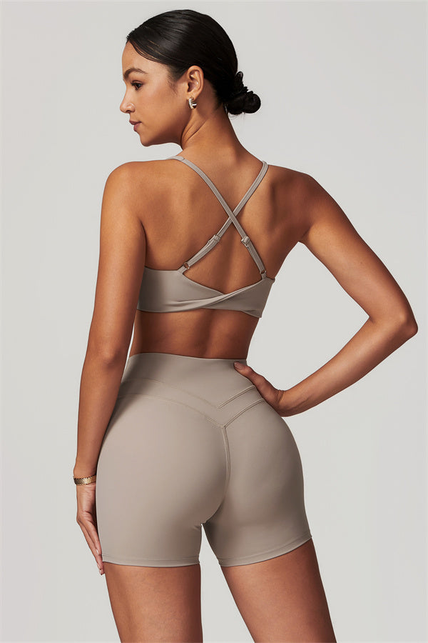 The Enigma Sports Bra Shorts 2-Piece Set Camel